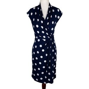 Eliza J Navy/White Polka Dot Faux Wrap Dress